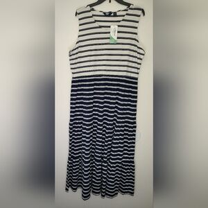 Lands' End Blue and White Sleeveless Sailor Maxi Dress Sz XLP / 18
